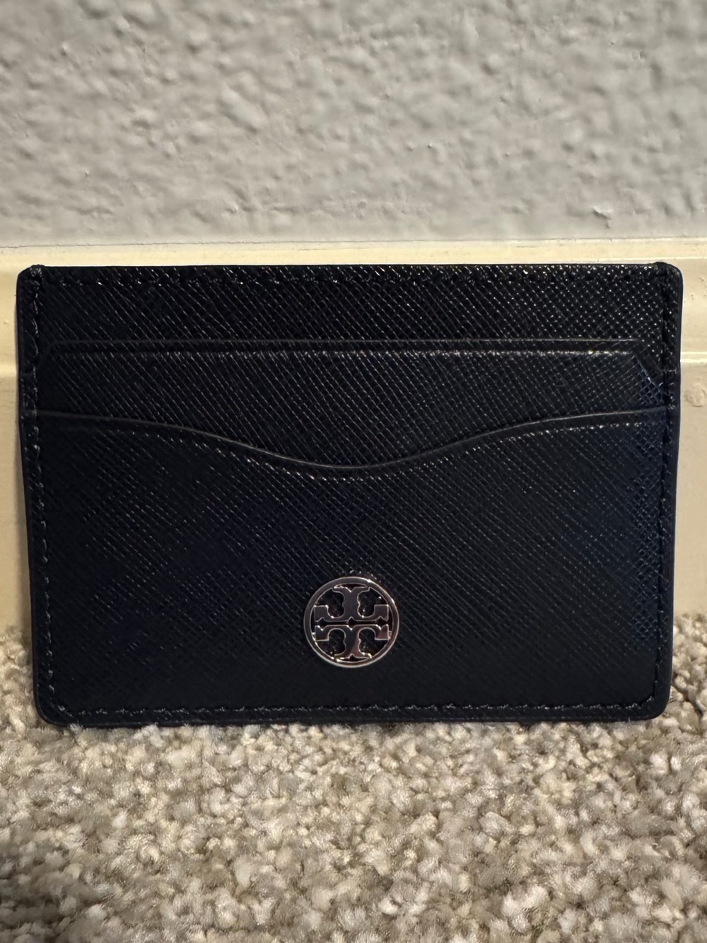 Tory Burch Blue Leather Card Holder with Logo Medallion